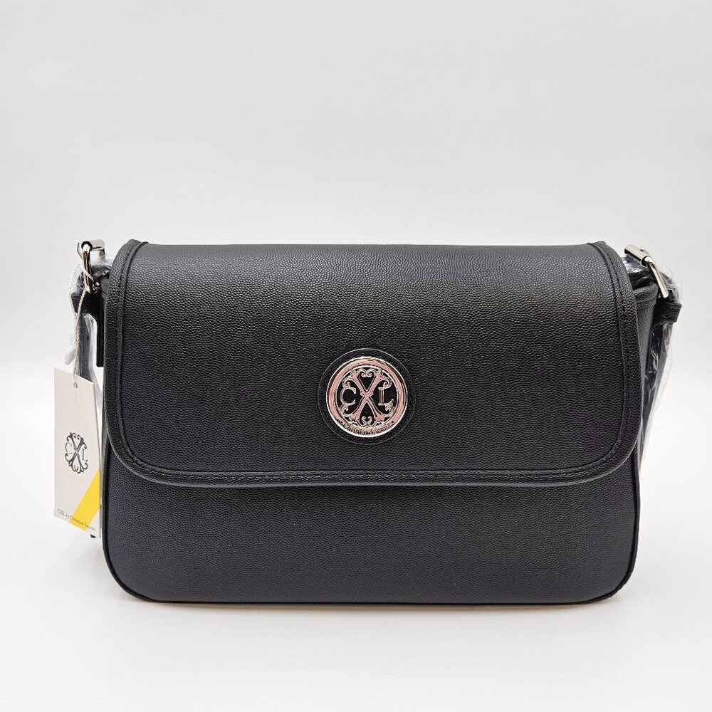 NWT CXL by Christian Lacroix Karen Caviar Shoulder Bag - Black/Silver